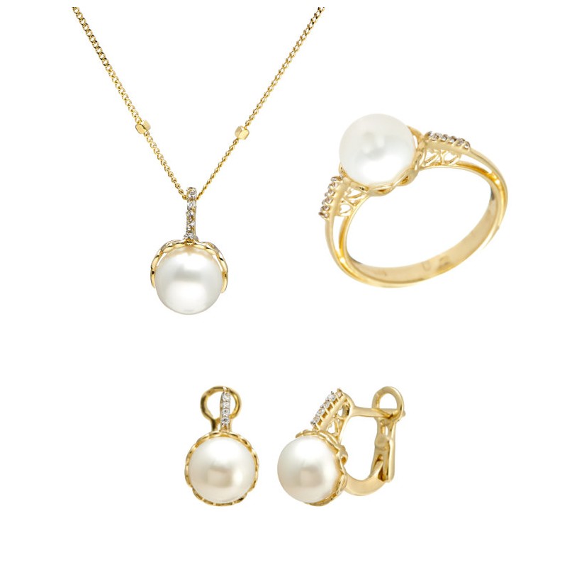 Set din aur galben 14K cu perle de cultură-SET045