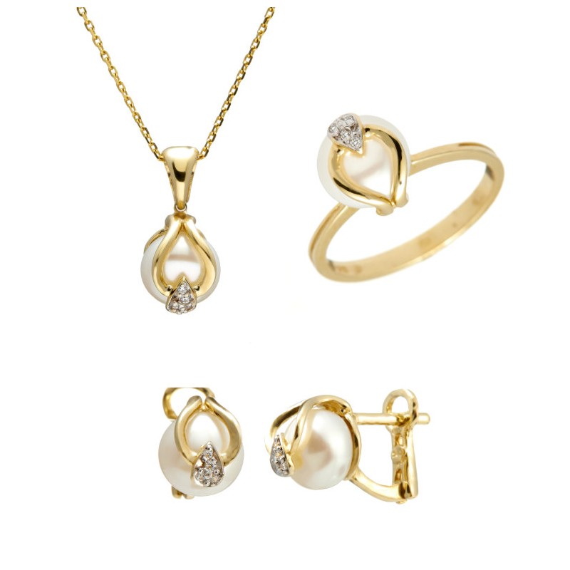 Set din aur galben 14K cu perle de cultură-SET047