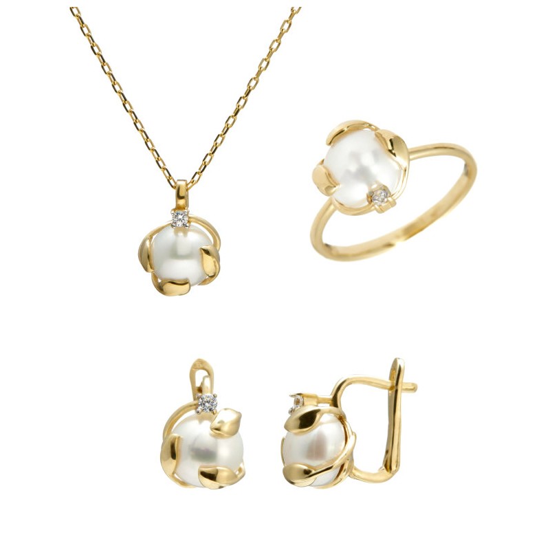 Set din aur galben 14K cu perle de cultură-SET049
