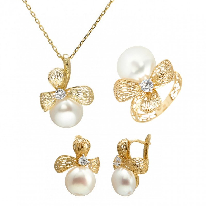 Set din aur galben 14K cu perle de cultură-SET054